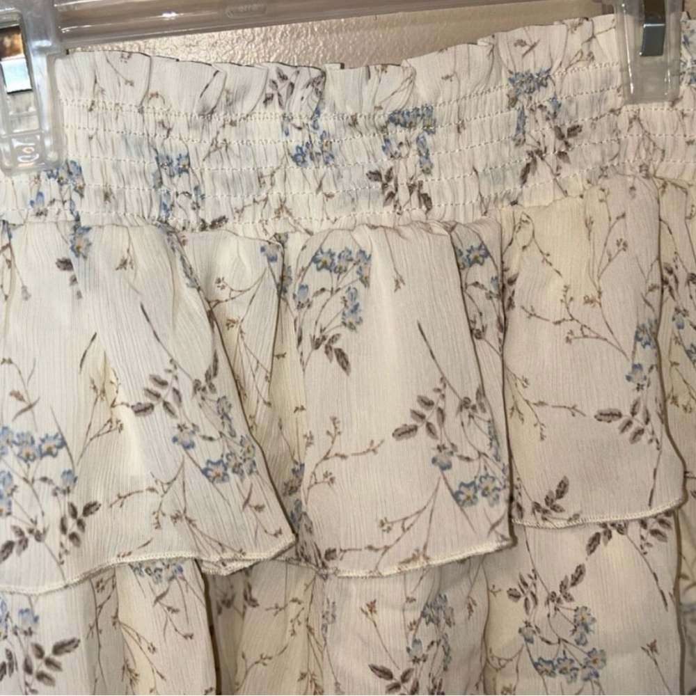 Womens White Blue Floral 2-Piece Set Off Shoulder Top + Skirt Cottagecore Boho S - Picture 9 of 12